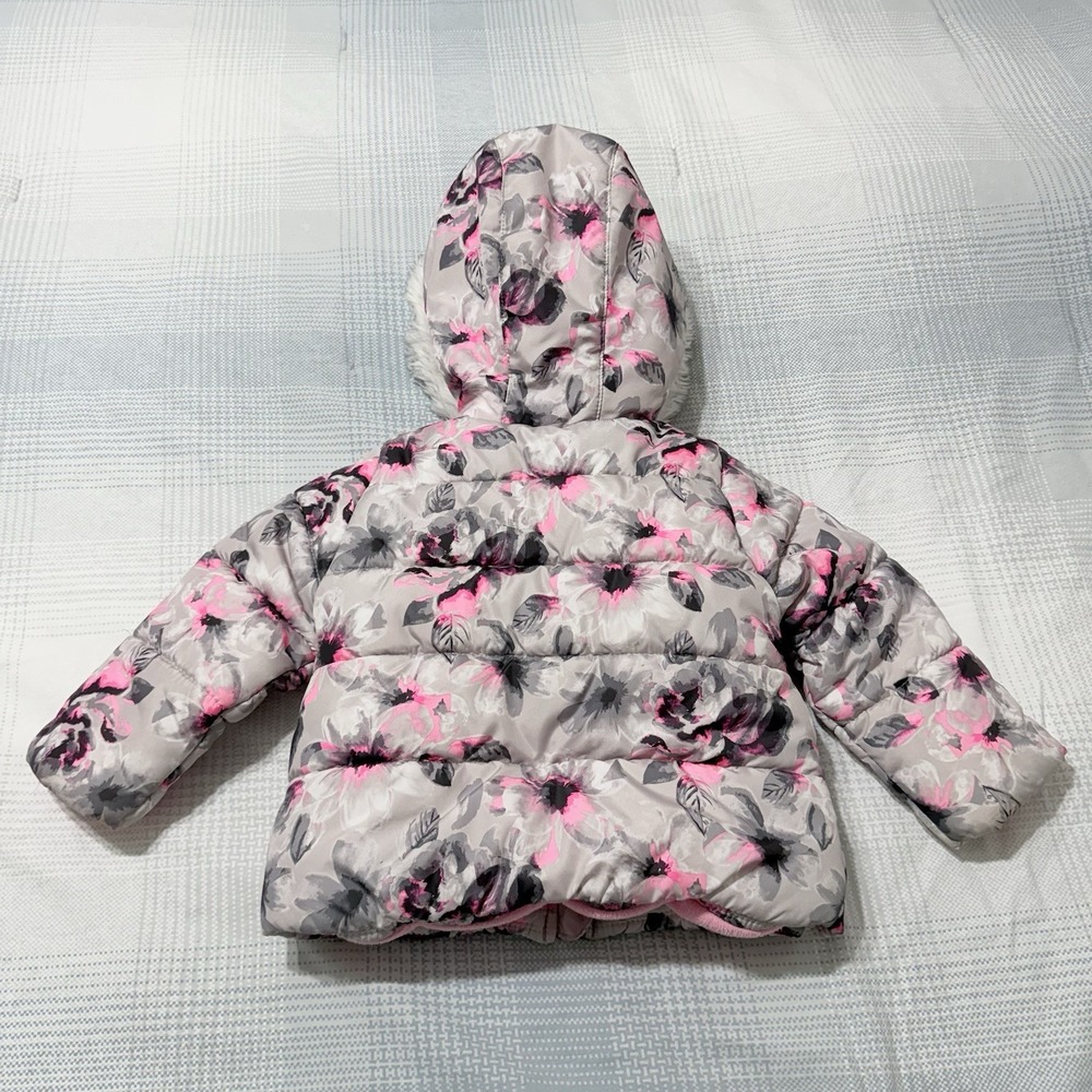 OshKosh B'gosh Girls Floral Puffer Coat 2T Pink Gray Hooded‎ - Picture 5 of 5